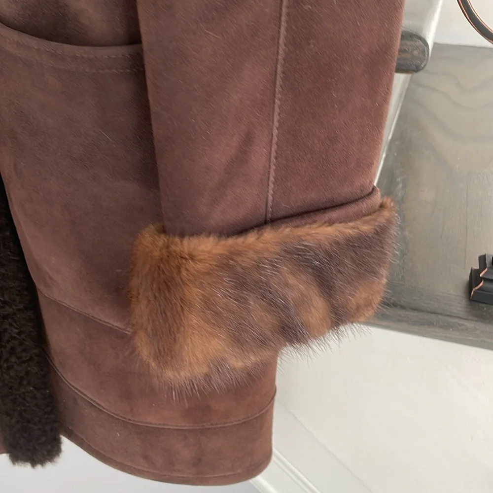 Beautiful extra warm women’s genuine shearling with mink colour and cuff sz XL - Picture 6 of 12
